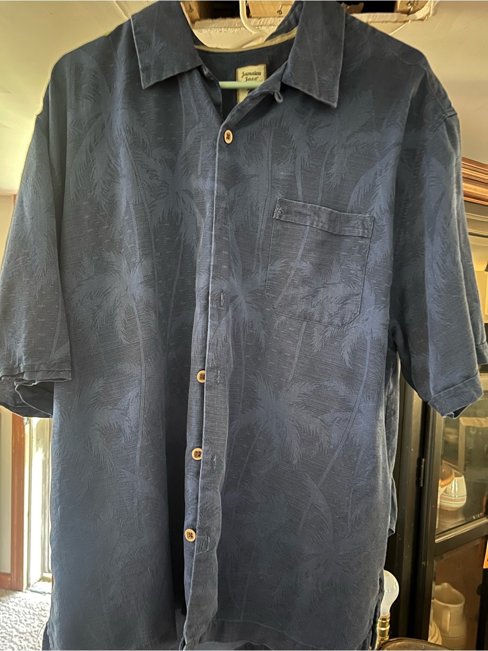 Jamaica Jaxx Button-Down Shirt Size XL Palm/Tropical Pattern Dark Blue
